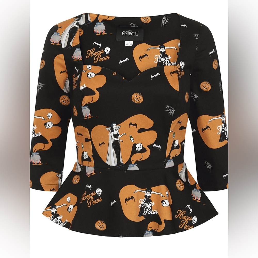 Collectif Hocus Pocus Black and Orange Blouse